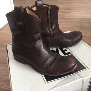 Frye Melissa Short Side Zip Brown Boots 6.5